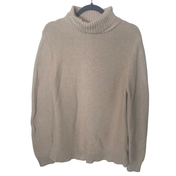 J.Crew Chunky Wool Blend Turtleneck Sweater Womens L Beige Tan Knit Neutral Mini - Picture 1 of 12